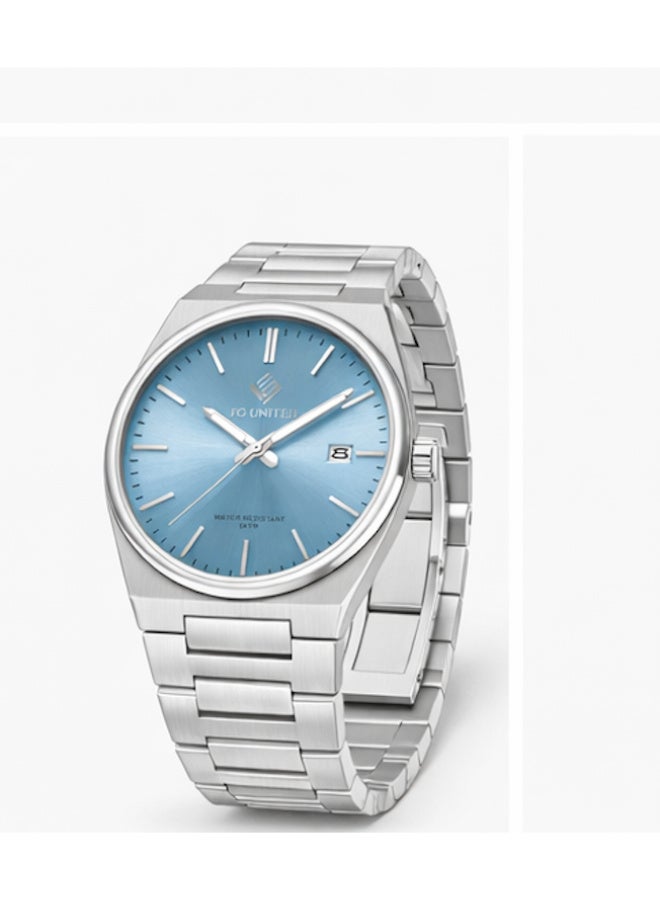 FG UNITED Mens Luxury Bling Quartz Sky Blue Dial watch 40mm - FG5001 - Image 3